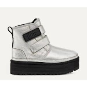 UGG Neumel Platform Leather‎ Chukka Size 5 Kid 6.5 Women Metallic Silver
